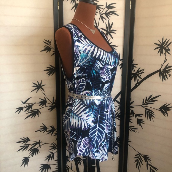 Palm Harbour Sleeveless Knit Tank Top Size XL Blue Black Palm Leaf Design GUC - Picture 11 of 13